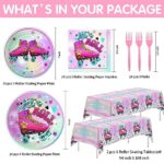 APOWBLS Roller Skate Birthday Party Supplies For Girl – Roller Skating Party Supplies Tableware, Paper Plates, Napkins, Tablecloth, Forks, Let’s Roll Roller Skate Birthday Party Decorations | Serve 24