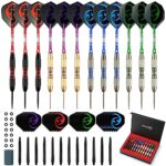 WINSDART Darts Metal Tip Set Professional Metal Darts for Dartboard Steel Tip Darts with Nonslip Iron Barrel Aluminum Dart Shafts,Extra Flights,Dart Sharpener,Gift Box