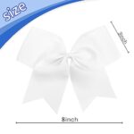 24Pcs 8″ Large Cheer Hair Bows for Girls Ponytail Holder Grosgrain Ribbon Cheerleading Bows Elastic Hair Tie Bands for Girls Teens Softball Cheerleader Sports (White)