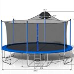 RITSU 14FT Trampoline with Basketball Hoop for Kids, Outdoor Trampolines w/Ladder and Safety Enclosure Net for Boys and Girls, Blue