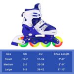 JIFAR Youth Children’s Inline Skates for Kids, Adjustable Inlines Skates with Light Up Wheels for Girls Boys, Indoor&Outdoor Ice Skating Equipment Medium Size(2-5 US), Medium-blue