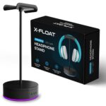X-FLOAT Rotating Headphone Display Stand for Desk with LED Lights – Spinning Gaming Headset Stand (Black)