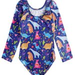 HOZIY Girls Long Sleeve Leotards for Gymnastics Dinosaur 4t 5t 4-5t Sleeved Bodysuits Tumbling Outfit Unitard Sparkly Toddler Girl Kids Body Gimnasia Nina Maillot Leotardos