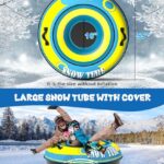 EPN 55” Heavy Duty Snow Tube with Premium Canvas Covers and Nylon Handles for Adults, Thickened Bottom Inflatable Snow Sled Sledding Toboggan Winter Outdoor Fun Toys