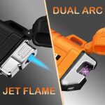 2 Pack Waterproof Lighter for Outdoor, Windproof Torch Lighter, Dual Arc Butane Electric Lighter, USB Rechargeable, Flameless Plasma Lighter for Camping Hiking Adventure Survival Tactical Gear