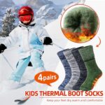 Kids Warm Thermal Socks for Toddler Boy Girls Winter Ski Thick Insulated Heated Boot Socks for Extreme Cold Weather 4 Pairs(Black/Grey/Green/Blue, 4-7 Years)