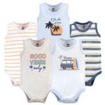 Hudson Baby Unisex Baby Cotton Sleeveless Bodysuits, Gone Surfing, 6-9 Months