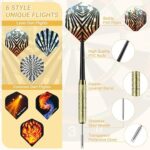 Sportneer Darts Metal Tip Dart Set: Steel Tip Darts Set Professional Darts Brass Barrels Metal Tip Darts Extra Flights Premium Darts 18 Pcs for Dartboard with 6 Free PVC Dart Rods and Carrying Bag