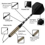 sanfeng Steel Tip Darts Set for Dartboard, Professional Darts with Metal Tip 27 Grams, Brass Barrel + Black Aluminium Nylon Shafts 9 Flights 50 Rubber O-Rings 12 Spring Rings 1 Dart Sharpener Tool