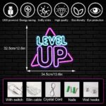 Horseneon Level Up Neon Sign for Wall Decor, Game Neon Lights Signs, Creative LED Light up Signs with USB Powered for Game Room, Game Zone