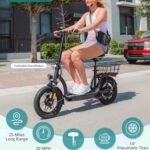 Gotrax FLEX ULTRA Electric Scooter with Seat for Adult, 25 Miles Range &20Mph Power by 500W Motor, 14″ Pneumatic Tire and Comfortable & Height Adujustable, Wider Deck & Carry Basket for Commuting