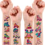 8 Sheets (96PCS) Roller Skate Temporary Tattoos 80s 90s Theme Birthday Party Decorations Supplies Favors Stickers For Kids Girls Boys Gifts Classroom School Prizes Rewards