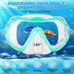PIYAZI Snorkeling Gear for Adults, Dry Snorkel Set, Panoramic Anti-Leak and Anti-Fog Tempered Glass Lens, Adjustable Snorkeling Gear with Mesh Bag Ear Plug for Snorkeling Scuba Diving Travel