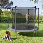 AOTOB 8 FT Trampoline for Kids, Trampoline with Enclosure Net, Recreational Outdoor Trampoline, ASTM Approved (Grey)
