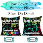 Dokeawo Gamer Gifts Throw Pillow Cover 18×18 inch with Pocket Design and Funny Gamer Socks, Gamer Room Decor Party Decorations for The Gamer
