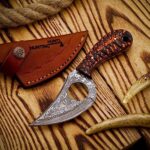 HUNTING HUNTS Predator Hunter – Handmade Damascus Knife with Custom Leather Sheath – For Skinning, Camping, Outdoor – EDC 7” Fixed Blade Bushcraft Knives | Red Black Exotic Wood Handle HH-HK-002
