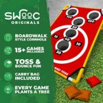 SWOOC Games – Coney Island Toss – Boardwalk Inspired Cornhole Bounce Game with Carrying Case (15+ Games Included) – PVC Corn Hole Bean Bag Toss Game for Kids and Adults – Corn Holes Outdoor Game Set
