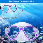 JARDIN Dry Snorkel Set, Panoramic Wide View Snorkel Mask, Anti-Fog Tempered Glass Diving Mask, Free Breathing& Easy Adjustable Strap Scuba Mask, Professional Snorkeling Gear for Adults (Purple)