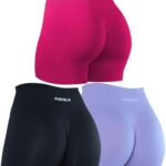 AUROLA 3 Pieces Pack Set Dream Workout Shorts for Women Seamless,Dark Black/Jacaranda/Pink,M