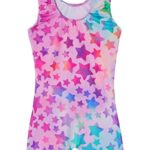 TENVDA Girls Gymnastics Leotards Size 5-6 Years Hotpink Stars Sparkly Classic One-Piece Sleeveless Kids Biketard Unitard