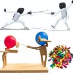 Balloon Bamboo Man Battle – 2024 New Handmade Wooden Fencing Puppets, Wooden Bots Battle Game for 2 Players, Fast-Paced Balloon Fight, Whack a Balloon Party Games – Fun and Exciting