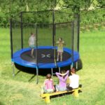 SKOK Trampoline 8FT Trampolines with Enclosure Net, 400LBS Outdoor Trampolines for Kids with Basketball Hoop -ASTM Approved Trampoline for Children and Adults with Jump Mat, Spring Cover & Ladder