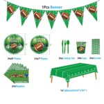 Football Party Supplies Decorations Kit Serves 24, include Dinner Plate Dessert Plate Cup Napkin Flatware Football Tablecloth Pennant Banner Perfect for Football Birthday Super Bowl Tailgate Party