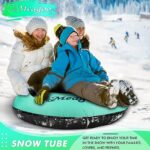 Meagoo Snow Tubes for Sledding Heavy Duty, Inflatable 40″ Snow Sled with Cushion Seat, Sturdy 600D Oxford Cover Sledding Tube with Towable Strap and Reinforced Handles (Mint Green)