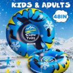 AQV 48″ Snow Tube for Kids and Adults, Inflatable Snow Tube for Sledding Heavy Duty Thickened Double Bottom with Sturdy Handles, Sled Toboggan Winter Outdoor Fun Toys for Children Boys Girls