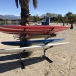 SPAREHAND Freestanding Rack Storage for 4 SUPs or Surfboards, Tools-Free Assembly, Pebble Silver Finish