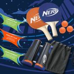 NERF 7-Piece Retractable Tabletop Tennis Game Set, Play Almost Anywhere with Expandable Net, 2 Paddles and 3 Balls, Includes Convenient Portable Drawstring Bag, Birthday & Holiday Gift