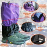 QTECLOR Men Women Leg Gaiters Adjustable Snow Boot Gaiters for Hiking, Walking, Hunting, Mountain Climbing and Snowshoeing (A-Purple, Large)