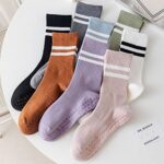 Tergy 8 Pairs Long Yoga Socks with Grip for Women Anti Skid Gripper Socks No Slip Socks for Pilates, Barre, Dance,Yoga (Stripe)