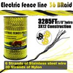 BESTEEL Upgraded Electric Fence Poly Wire 3285 Feet 1000 Meters, 1/8″ Diameter Portable Electric Fencing Polywires, 6 Stainless Steel Strands for Reliable Conductivity and Rust Resistance UV Resistant
