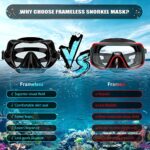 Snorkel Mask Set for Adults, Snorkeling Gear, Goggles with Nose Cover, Frameless 180° Panoramic Anti-Leak, Anti-Fog Tempered Glass, Food Grade Silicone for Scuba Diving Swimming Travel, Black