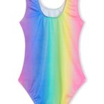 Domusgo Girls Leotards for Gymnastics Size 5-6 Years Old Shiny Colorful Stripe Sleeveless Tank Outfits