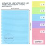VOKOY 120 Sheets/240 Pages Letter Size Discbound Lined Refill Paper, A4 Loose Leaf Paper 5 Colors 11-Disc Thicker Refillable Planner Inserts, 8.5 X 11 Inch, 120gsm