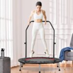 ZENOVA 40″ Mini Trampoline, Rebounder Trampoline Foldable Trampoline Indoor with Adjustable Bar Fitness Rebounder for Adults