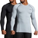 TSLA Men’s Thermal Long Sleeve Compression Shirts, Athletic Base Layer Top, Winter Gear Running T-Shirt, Heat Core 2pack Black/Light Grey, Large