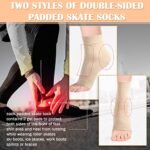 2 Pairs Padded Skate Socks Ankle Protector Ice Skating Boots Socks Skate Ankle Guards Ankle Sleeve Pad for Boots, Skates, Splints, Braces Beige
