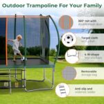 Tatub 8×14 Ft Trampoline for Kids and Adults, Outdoor Rectangle Trampoline with Stakes, Light, Sprinkler, Soccer Ball, Square Trampoline with Net, Backyard Trampoline for 3-5 Adults and Kids, Green