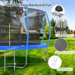 Lyromix 12FT Trampoline for Kids and Adults, Outdoor Trampolines with Curved Poles, Pumpkin Shaped Backyard Trampoline with Sprinkler, Stakes, Light, Basketball, Basketball Hoop and Storage Bag
