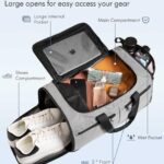 Gym Bag for Men Women, Foldable Travel Duffel Bags with Shoe Compartment & Wet Pocket, Lightweight Weekender Overnight Duffle Bag, Water Resistant Workout Sports Bag, Grey