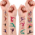 Gymnastic Temporary Tattoos Birthday Themed Party Supplies Decorations Favors 8 Sheets 96PCS Sport Decor Cute Stickers Class School Prizes Gift Kids Boys Girls Carnival Christmas Reward Multicolor