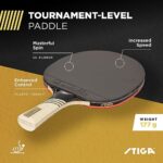 STIGA Carbon+ Bundle Ping Pong Paddle Set – 7-ply Extra Light Carbon Fiber Blade – 2mm Premium Sponge – Concave Pro Handle – 2 3-Star Tournament Balls – Neoprene Racket Cover – Player Wristband