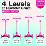 BELEEV Scooters for Kids 3 Wheel Kick Scooter for Toddlers Girls Boys, 4 Adjustable Height, Lean to Steer, Light up Wheels, Extra-Wide Deck, Easy to Assemble for Children Ages 3-12 (Rose Pink)