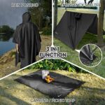 PTEROMY Hooded Rain Poncho for Adult with Pocket, Waterproof Lightweight Unisex Raincoat for Hiking Camping Emergency (Black 1/4 Zipper)