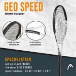 HEAD Geo Speed Adult Tennis Racket – Pre-Strung Head Light Balance 27.5 Inch Racquet – 4 3/8 In Grip, Black/White