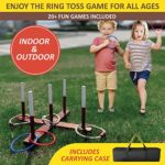 Rustic Ring Toss Game, 20+ Games Included, Upgraded Vintage Wooden Ring Toss Games Outdoor Games with 16 Rings & Carrying Case for Backyard Games for Kids and Adults, Yard Games Lawn Games for Party