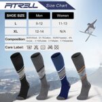 FITRELL 2 Pack Men’s and Women’s Ski Socks Full Cushioned Winter Merino Wool Thermal Knee High Warm Boot Socks for Skiing Snowboarding, Black+Grey, Large